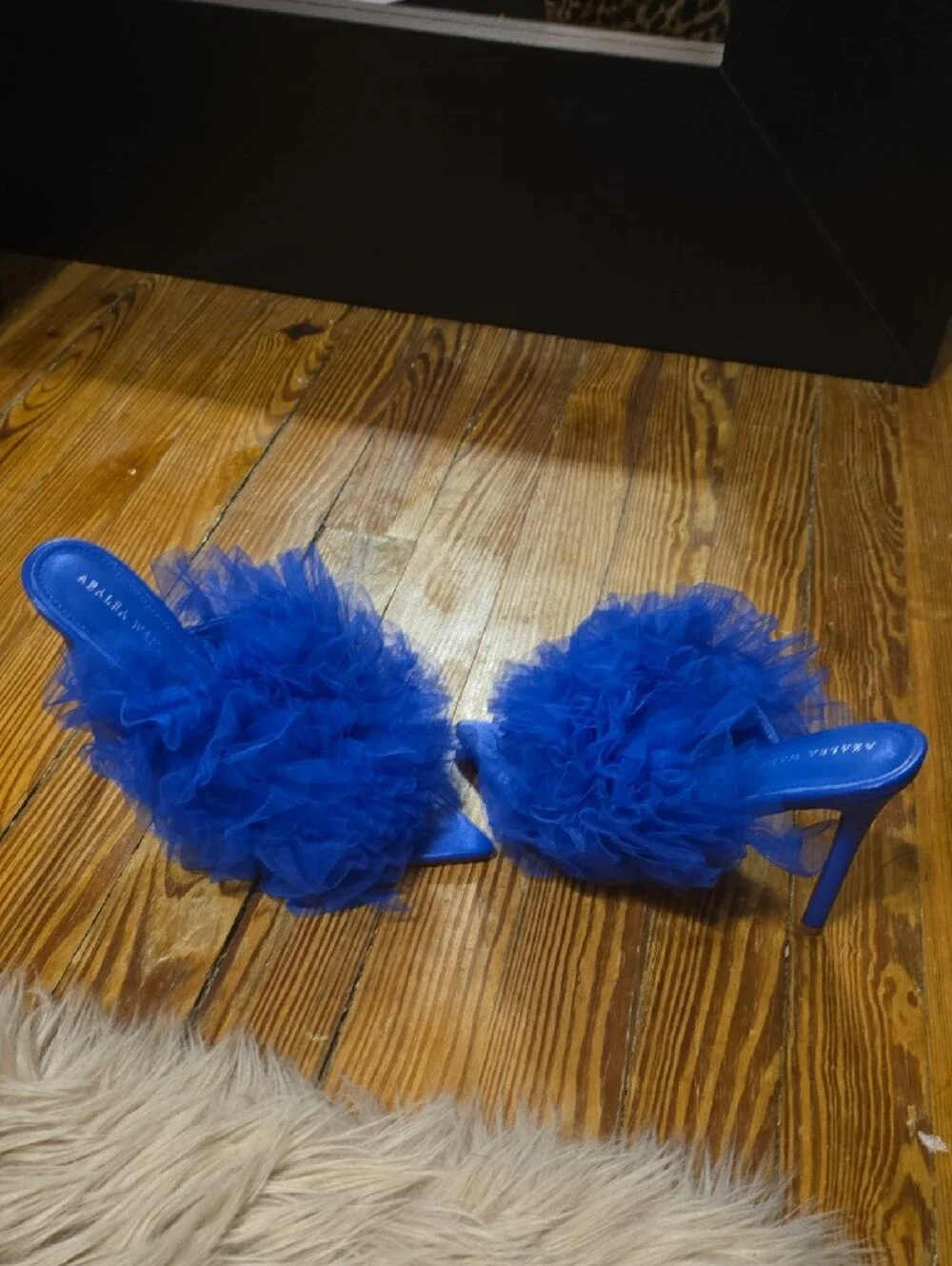Azalea Wang Birdie Blue Tulle Pointed Slide Heels